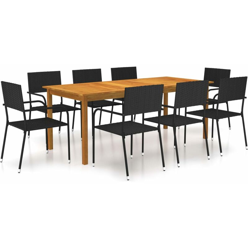 Prolenta Premium - inlife Ensemble de salle à manger de jardin 9 pcs Noir