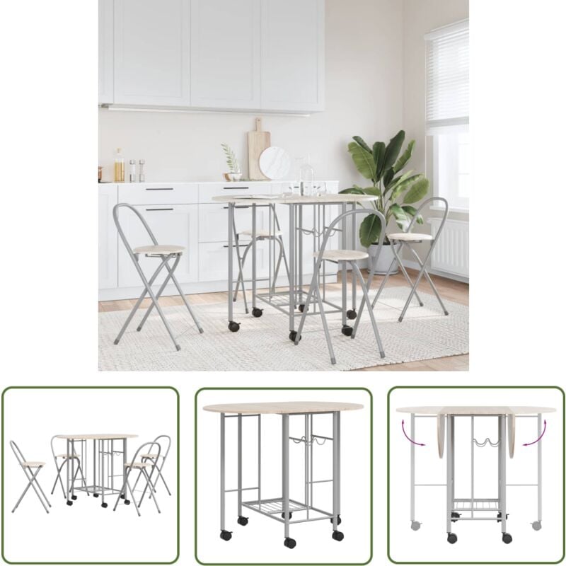 Prolenta Premium - The Living Store Ensemble de salle à manger pliable 5 pièces mdf - Ensemble De Salle à Manger - Table Pliante - Chaises Pliantes