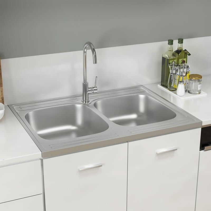 Prolenta Premium - Furniture Limited - Évier de cuisine à double lavabo argenté