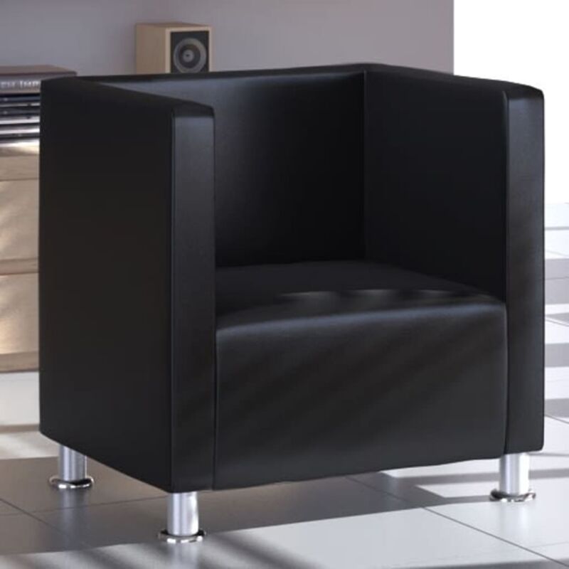 Furniture Limited - Fauteuil cube noir similicuir