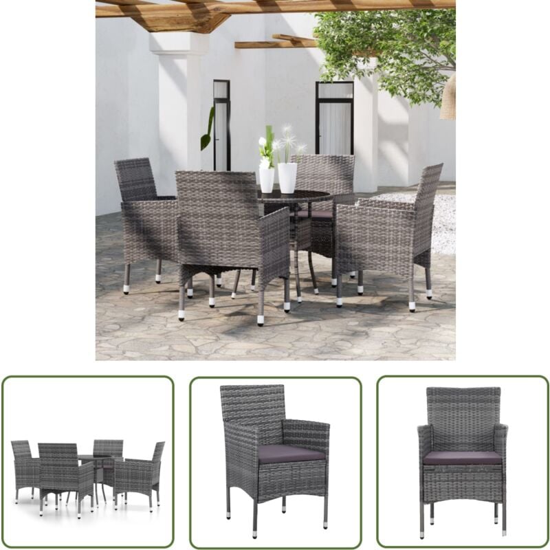 The Living Store Ensemble à manger de jardin 5 pcs Résine tressée Gris - Ensemble Salon De Jardin - Mobilier De Jardin - Table De Jardin - Chaises De