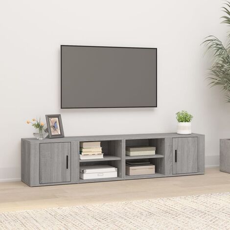 Muebles TV salón 2 uds Mesas de TV Muebles de televisión madera blanco  brillo 80x31,5x36 cm ES81940A