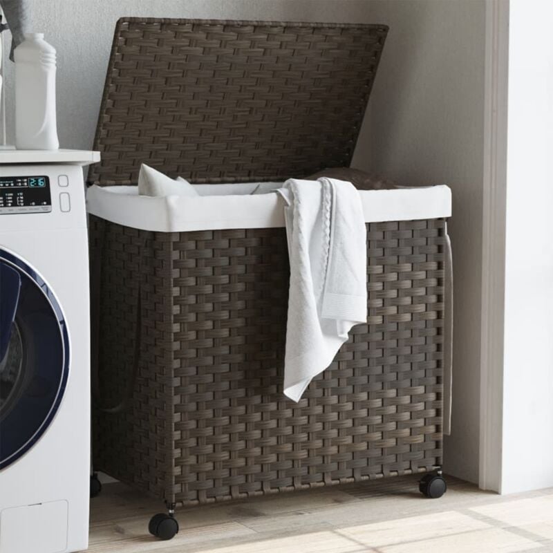 Furniture Limited - Panier à linge avec roulettes marron foncé