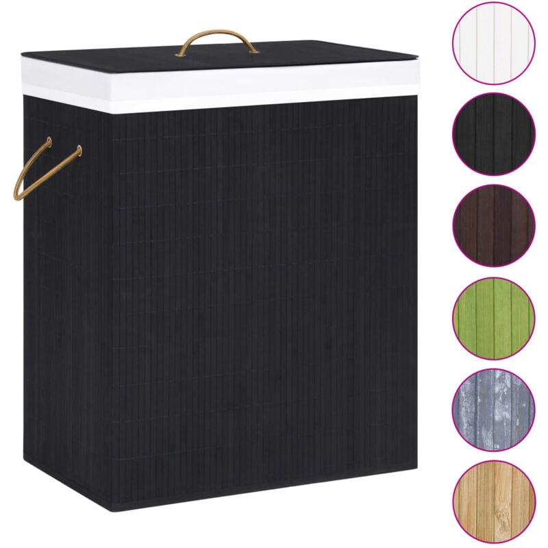 Inlife Panier à linge Bambou Noir 83 l