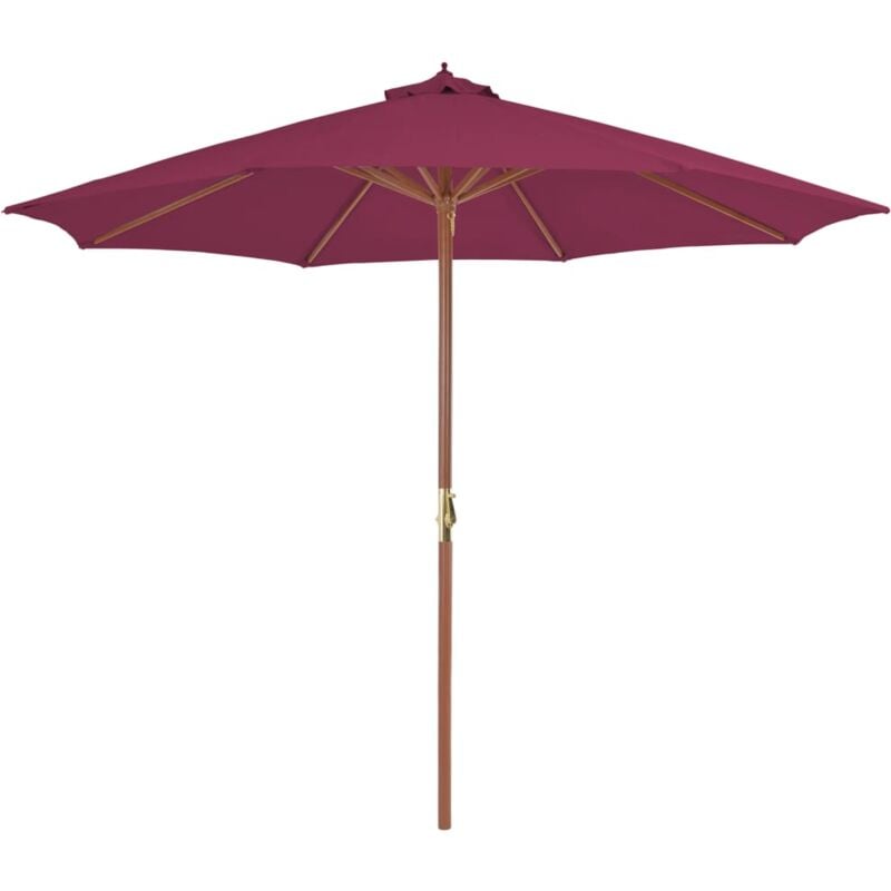 Parasol avec mât en bois 300 cm Rouge bordeaux The Living Store Rouge