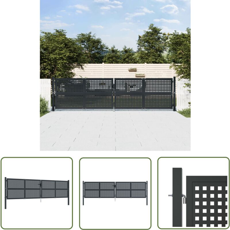 The Living Store Portail de jardin anthracite 400x125 cm acier - Portail De Jardin - Portail En Acier - Clôture - Porte D'entrée - Porte Extérieure