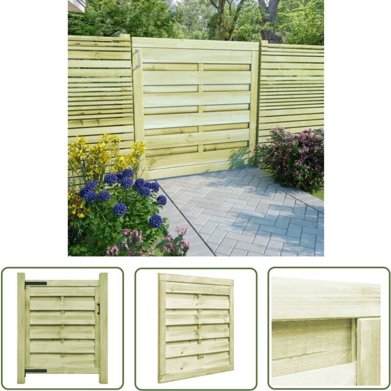 The Living Store Portillon Bois de pin imprégné 100x100 cm Vert - Portail Bois - Portail Jardin - Clôture Bois - Entrée Jardin - Porte De Clôture