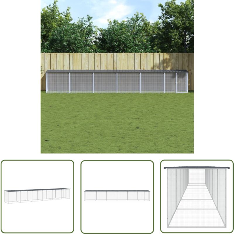 Jinlefu - The Living Store Poulailler avec toit anthracite 603x98x90 cm acier galvanisé - Poulailler - Coop - Abri Poulet - Maison Poule - Animal