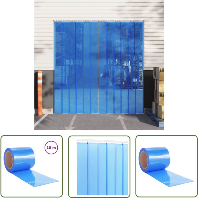 The Living Store Rideau de porte bleu 200 mmx1,6 mm 10 m pvc - Rideau De Porte - Rideau Pvc - Isolation Thermique - Protection Contre Les Nuisibles