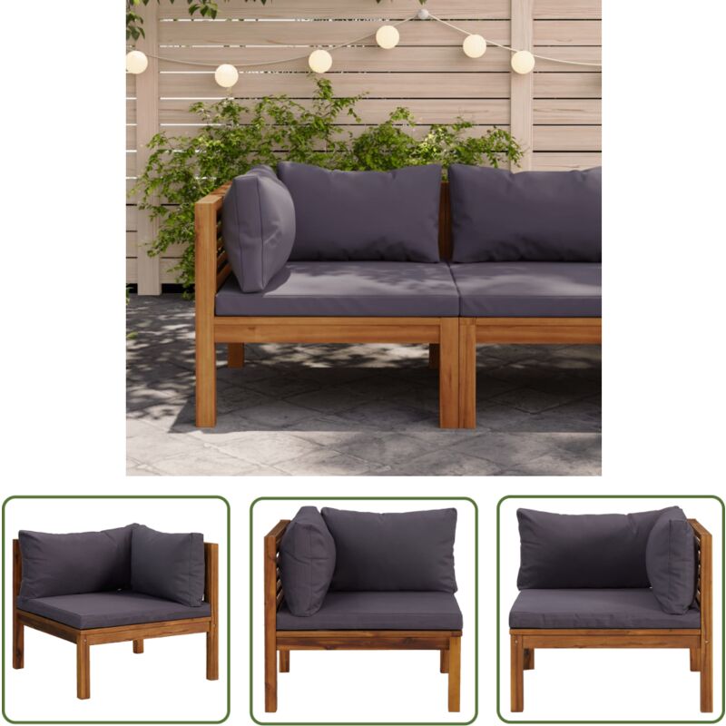 The Living Store Canapé d'angle sectionnel et coussins gris foncé Bois d'acacia - Canapé D'angle - Canapé Sectionnel - Mobilier De Jardin - Jardin