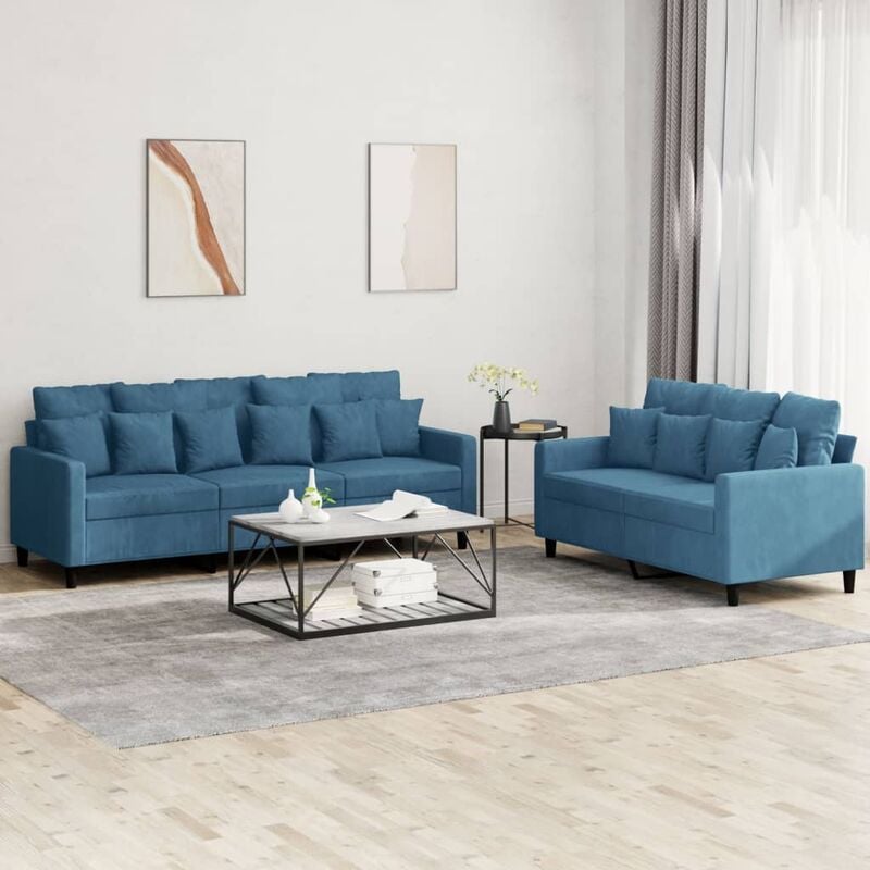 Image of Prolenta Premium - Furniture Limited - Set di Divani 2 pz con Cuscini Blu in Velluto - Blauw