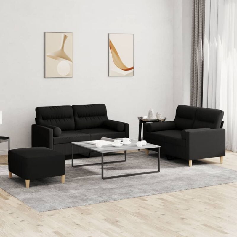 Image of Prolenta Premium - Furniture Limited - Set Divani 3 pz con Cuscini Nero in Tessuto - Zwart