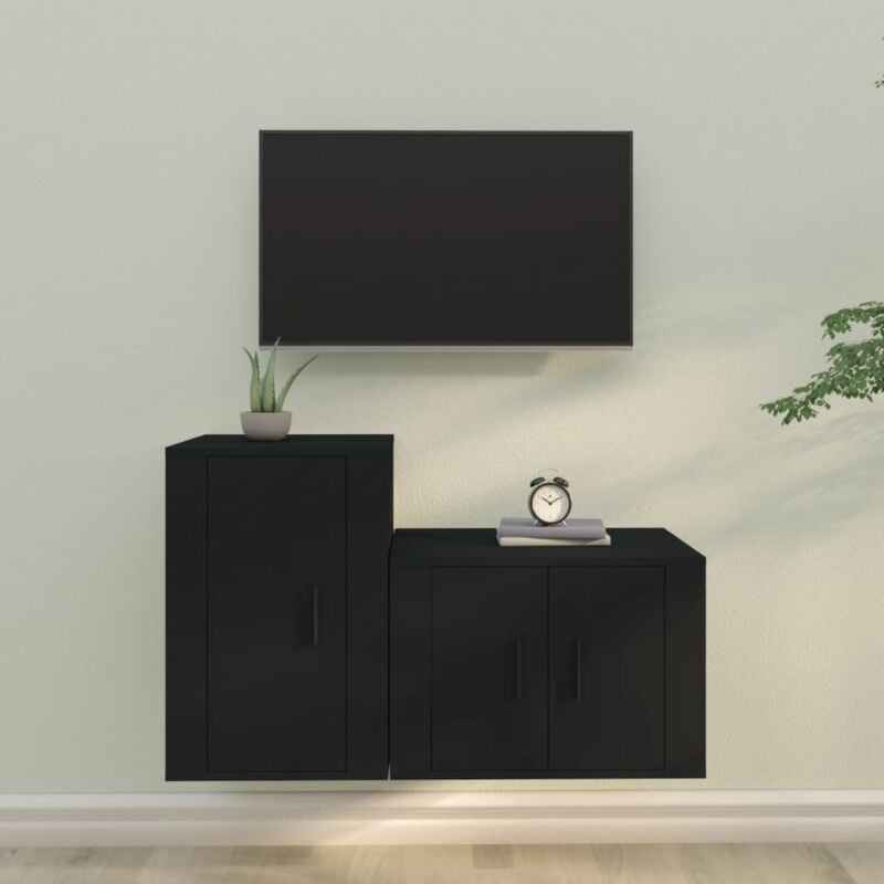 Maison du'Monde - Set Mobili Porta tv 2 pz Nero in Legno - Zwart