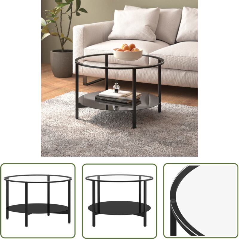 Prolenta Premium - The Living Store Table à thé Noir et transparent 70 cm Verre trempé - Table Basse - Table D'appoint - Table D'extrémité