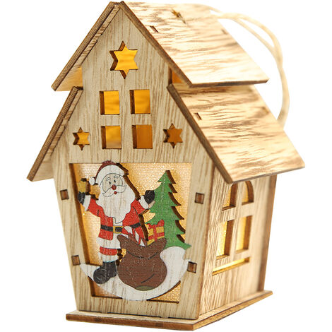 Maison en bois lumineuse de Noël avec lumière LED Bricolage Chalet en bois Sapin de Noël Ornements suspendus Festival de Noël Décorations de vacances Cadeaux (L & Type 1)