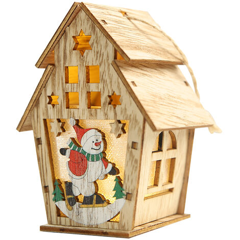 Maison en bois lumineuse de Noël avec lumière LED Bricolage Chalet en bois Sapin de Noël Ornements suspendus Festival de Noël Décorations de vacances Cadeaux (L & Type 2)