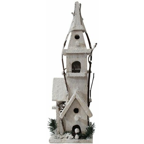 Maison en bois Noël 5LED 12,5 x 10,5 x 40cm - Blanc - SILUMEN