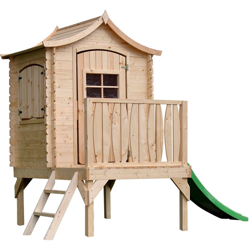 Maison sur pilotis pour enfants avec toboggan 1.1m2 - Cabane enfant exterieur - 175x146xH212cm - Maisonnette en bois pour enfants - Cabane bois
