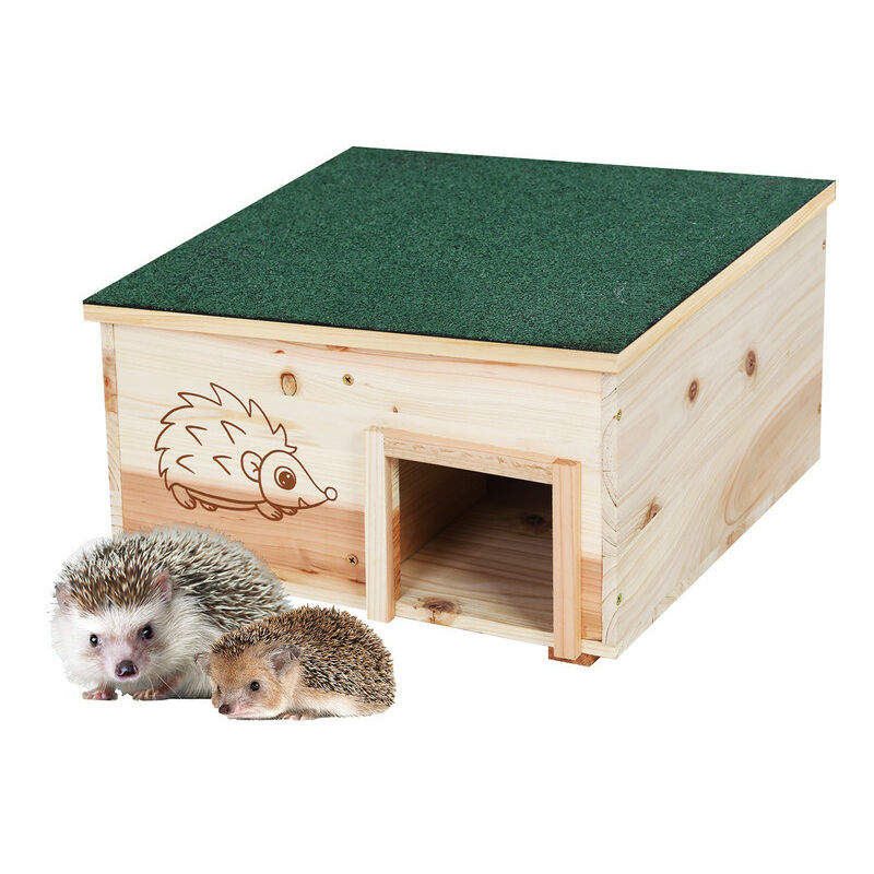 Maison en Bois pour Hérisson - Abris Hérissons Naturel avec Toit Cabane en Bois pour Petits Animaux - 38x38x22.5cm
