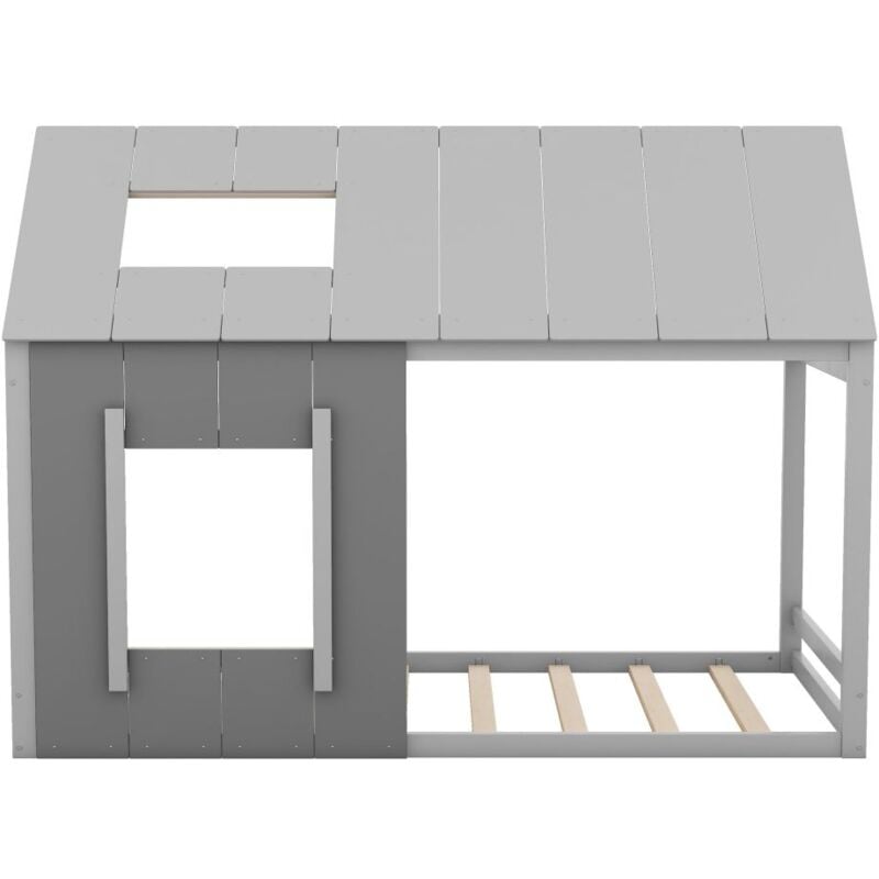 Maison en bois type lit enfant 90 x 200 cm, maison individuelle lit plat avec toit et fenêtre - Gris foncé plus gris clair
