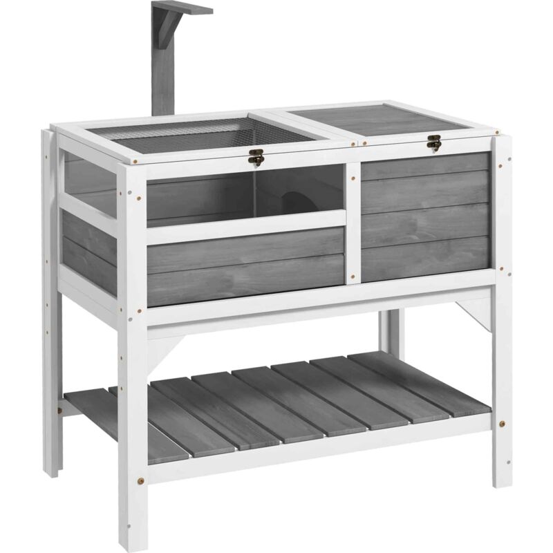 Pawhut - Maison enclos pour tortues sur pied - étagère de rangement - bois sapin gris blanc