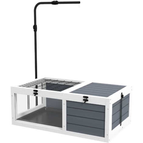 Maison enclos tortue 2 espaces support lampe réglable 81x48x31.5 cm gris