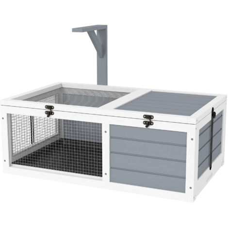 Maison enclos tortue petit animal 2 espaces support lampe 81x48x31,5 cm gris