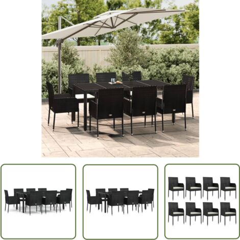 Maison Exclusive 9-tlg. Garten-Essgruppe mit Kissen Schwarz Poly