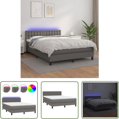 Maison Exclusive Boxspringbett mit Matratze & LED Grau 140x200 cm