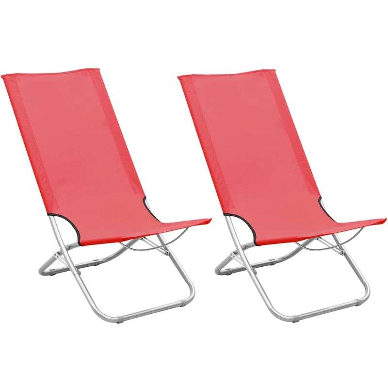 Fimei - Chaises de plage pliables 2 pcs Rouge Tissu