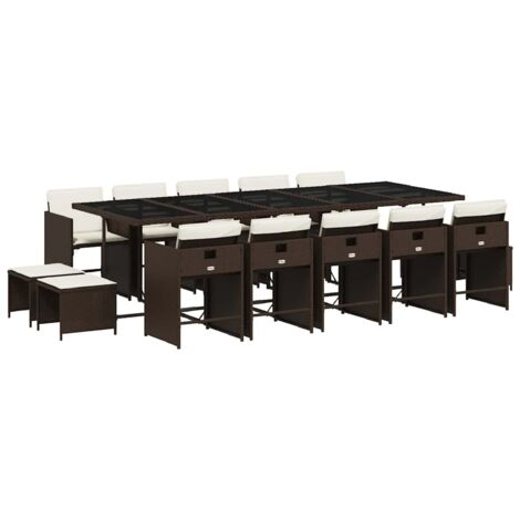 Maison Exclusive - Set da Pranzo da Giardino 15 pz con Cuscini Marrone Polyrattan