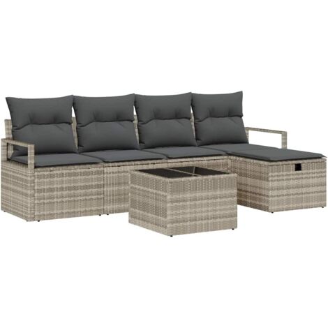 Maison Exclusive - Set di divani con cuscino 6 pcs Grigio chiaro polyrattan