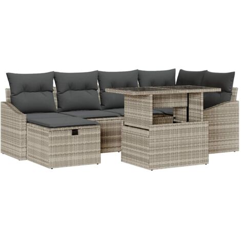 Maison Exclusive - Set Divano da Giardino 7 pcs Grigio chiaro polyrattan