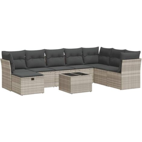 Maison Exclusive - Set Divano da Giardino 9pz con Cuscini Grigio Chiaro Polyrattan