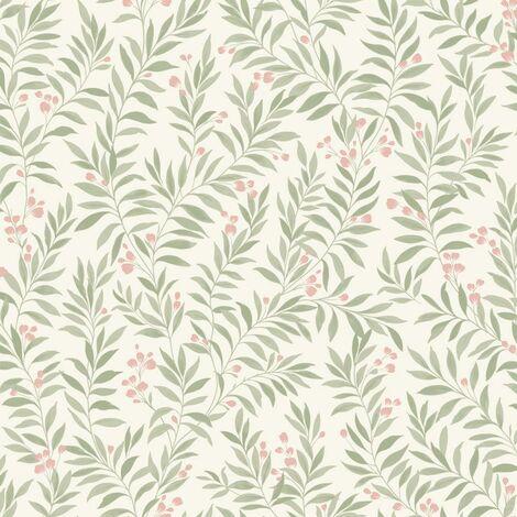 Maison Green Pink Floral Wallpaper Grandeco Paste The Wall White Vinyl Textured