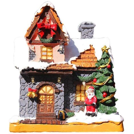 Maison lumineuse, sculpture du Père Noël, gnome de Noël, décorations de Noël vintage