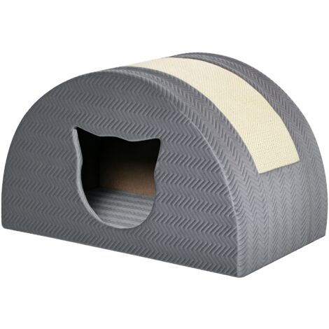 Maison pour chat avec griffoir et coussin, niche en sisal gris 48,5 x 30 x 30 cm