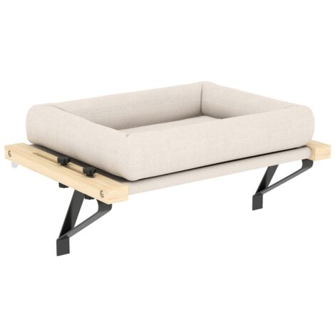 Maison pour chat avec support pour rebords de fenêtre et radiateurs, coussin, cadre en bois, blanc