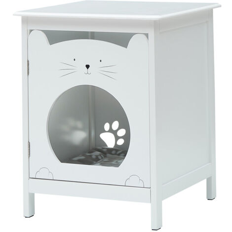 Maison pour chat, bac à litière, armoire pour chat pour bacs à litière et petits chats, toilettes pour chat avec porte ouverte, table d'appoint pour canapé, salon, chambre à coucher, blanc, 47,5 × 50,