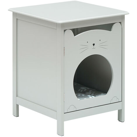 Maison pour chat, bac à litière, armoire pour chat pour bacs à litière et petits chats, toilettes pour chat avec porte ouverte, table d'appoint pour canapé, salon, chambre à coucher, gris, 47,5 × 50,8