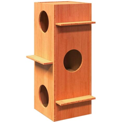 Maison pour chat cire marron 43x43x90 cm bois de pin massif vidaXL