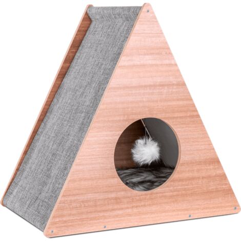 Maison pour chat, design triangle, meubles pour chat, niche pour chats en bois, lit pour chat, grotte pour chat, maison pour chat avec coussin amovible