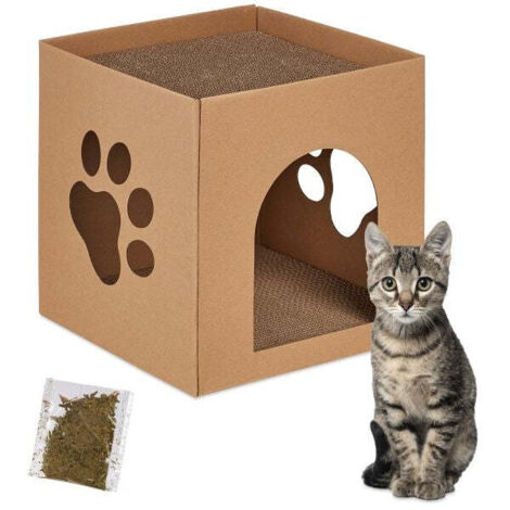 Maison pour chat en carton avec griffoir