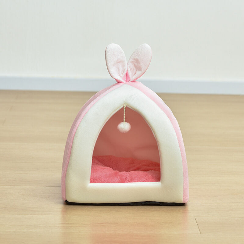 Maison pour chat Lit pour animal de compagnie Tente pour chat Le panier pour chat peut être retiré avec des oreilles de lapin Livré avec une balle de