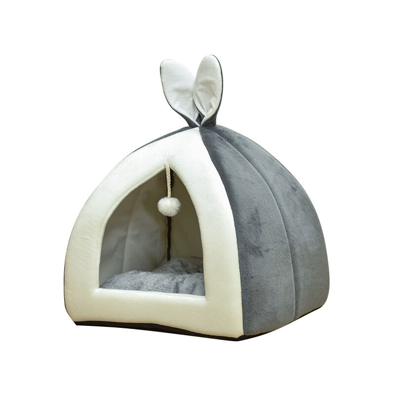 Maison pour chat Lit pour animal de compagnie Tente pour chat Panier pour chat amovible avec des oreilles de lapin Livré avec une balle de chat