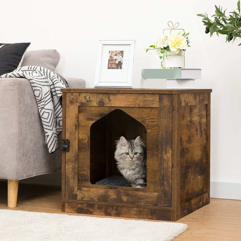 Maison pour Chat, Niche pour Chats, Enceinte de litière pour Chat avec Porte et Trous d’Aération, Structure Robuste, Espace de Spacieux, Meubles pour