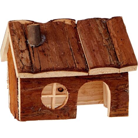 maison pour hamster en bois naturel 15 x 11 x 12 cm avec cheminée et fenêtre