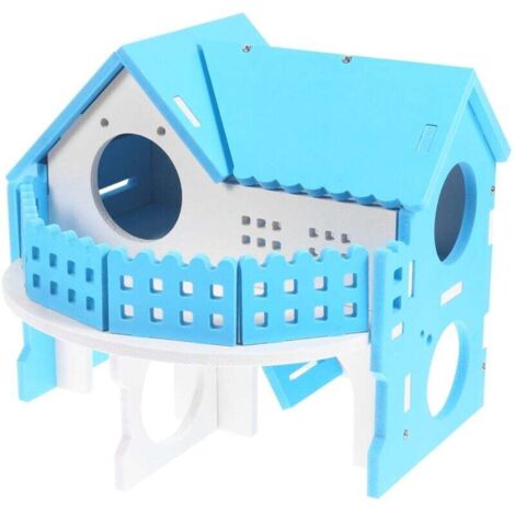 Maison pour hamster, petite cachette écologique bleue et blanche, idéale pour les hamsters et les petits animaux de compagnie. Aire de jeux et abri confortable pour dormir. Design spacieux.