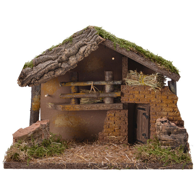 Maison Illuminée pour Crèche de Noël - led et Mousse - Dimensions 32x16x24cm - Temporisateur 6h