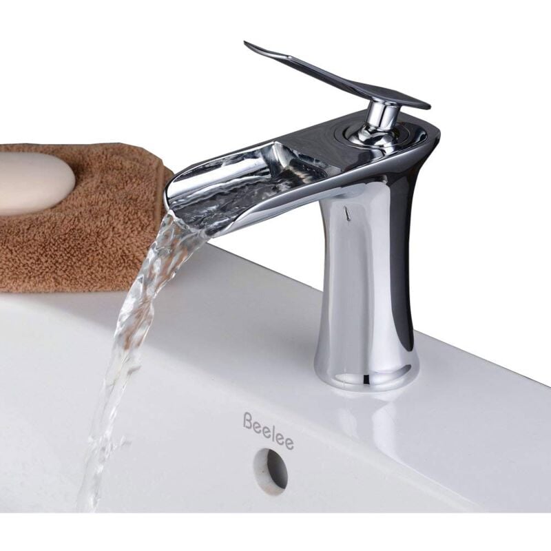 Jusch - Maison Salle de bain Robinet Mitigeur chromé chute d'eau en cascade pour lavabo vasque carré